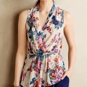Anthropologie floral sleeveless blouse